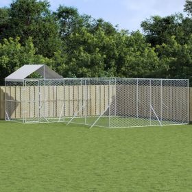 Outdoor Dog Kennel with Roof Silver 19.7'x19.7'x8.2' Galvanized Steel
