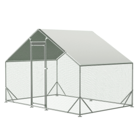 Large Metal Chicken Coop, Walk-in Chicken Run,Galvanized Wire Poultry Chicken Hen Pen Cage, Rabbits Duck Cages With Waterproof And Anti-Ultraviol (Color: Silver)