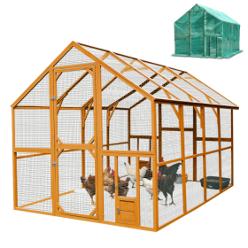 Wooden Chicken Coop Large Kitten Playpen With Waterproof Cover And Two Small Gates For Chicken Run (Color: Yellow)