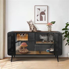 55.12 Inch Spacious Cat House With Tempered Glass, Prohibited Platform Temu (Option: Black Brown)