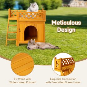 2 Storey Wooden Wildcat House Dog House For Outdoor And Indoor, Pet House With Stairs, Yellow (Color: Yellow)