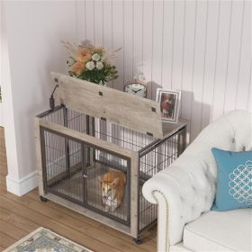 Furniture Style Dog Cage Edge Table With Wheels (Color: Grey)