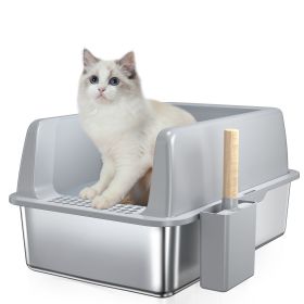 Stainless Steel Cat Litter Box, Anti Corrosion, Anti-splash, Easy To Clean, Large Space, Widened And Thickened, Semi-enclosed Cat Litter Box (Option: 60X40X30 CM)