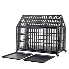 52 Inch Heavy Duty Dog Cage Large Kennel Sturdy Metal Kennel And Large Kennel With 4 Lockable Wheels (Color: Black)